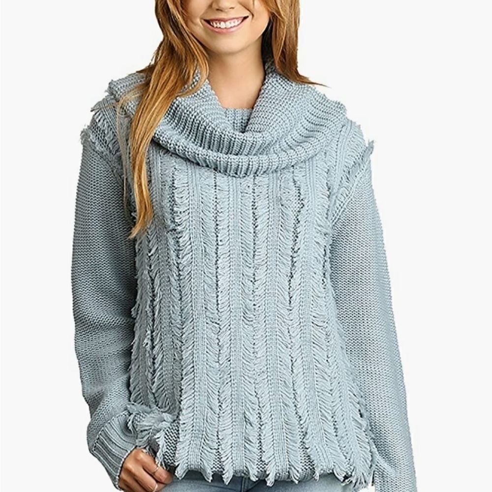 Umgee EYELASH FRINGE COWL NECK SUPER SOFT OVERSIZED SWEATER small